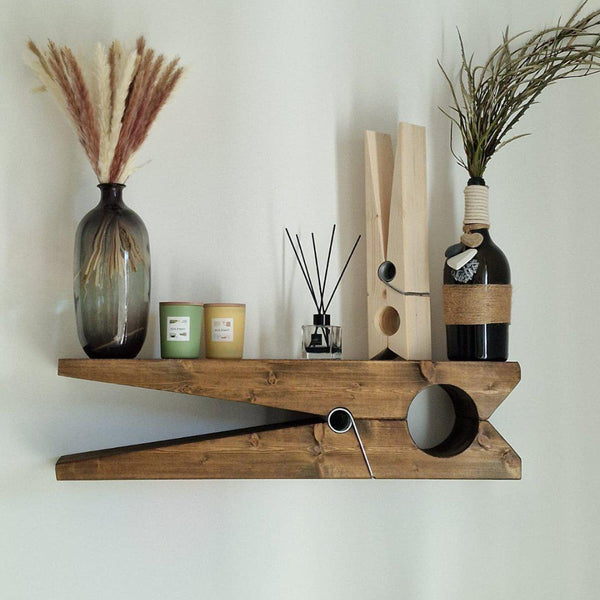 Mensola Design 82-molletta gigante -Mensola artigianale in legno